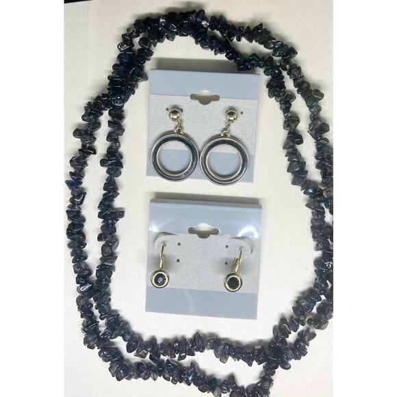 Stone jewelry set, stone necklace, earring set, vintage jewelry, vintage - Picture 1 of 4